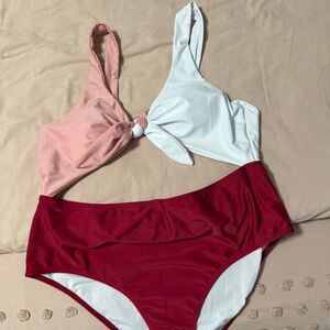 SHEIN Pink and Red One Piece Swimsuit